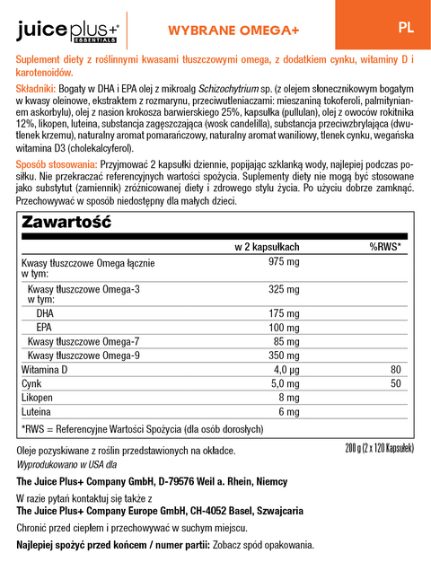 Kapsułki Wybrane Owoce, Warzywa, & Owoce jagodowe Omega+